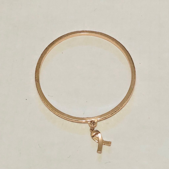 Vintage Jewelry - Metal Bangle Charm Bracelet Gold Breast Cancer Awareness